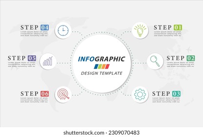 Plantilla de infografía. Viaje de línea de tiempo de 6 pasos, plantilla de diseño de infografías sencillas planas. gráfico de presentación. Concepto de negocio con números 6 opciones o pasos ilustración vectorial.