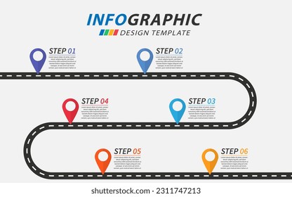 Infographic template. 6 Step timeline journey, calendar Flat simple infographics design template. presentation graph. Business concept with 6 options, gantt vector illustration.