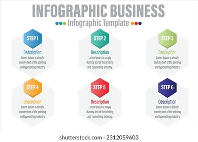 Plantilla de infografía. Viaje de línea de tiempo de 6 pasos, plantilla de diseño de infografías sencillas planas. gráfico de presentación. Concepto de negocio con números Seis opciones o pasos ilustración vectorial