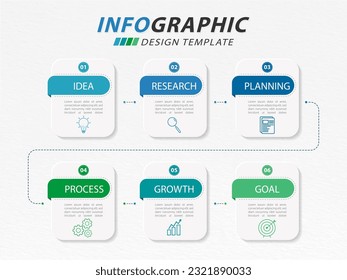 Infographic template. 6 Step timeline journey, Flat simple infographics design template. presentation graph. Business concept with numbers 6 options or steps vector illustration.