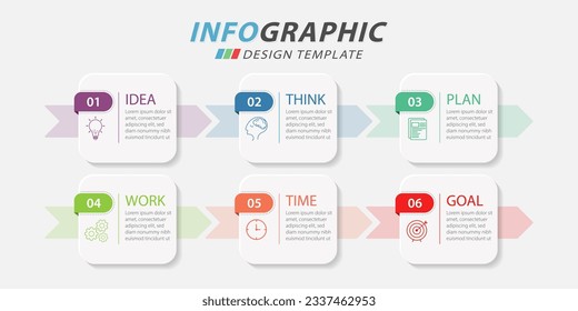 Infographic template. 6 Step timeline journey, Flat simple infographics design template. presentation graph. Business concept with numbers 6 options or steps vector illustration.