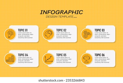 Infographic template. 6 Step timeline journey, Flat simple infographics design template. presentation graph. Business concept with numbers 6 options or steps on yellow background vector illustration.
