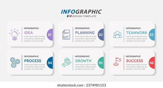 Infographic template. 6 Step timeline journey, Flat simple infographics design template. presentation graph. Business concept with numbers 6 options or steps vector illustration.