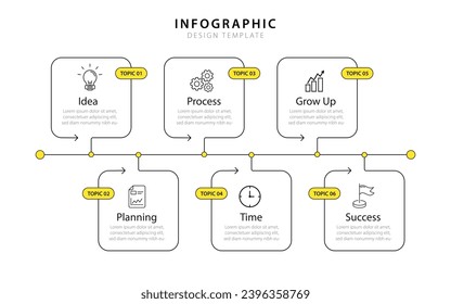 Infographic template. 6 Step timeline journey, Flat simple infographics design template. presentation graph. Business concept with numbers 6 options or steps vector illustration.