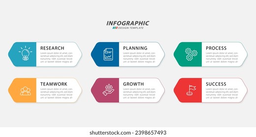 Infographic template. 6 Step timeline journey, Flat simple infographics design template. presentation graph. Business concept with numbers 6 options or steps vector illustration.