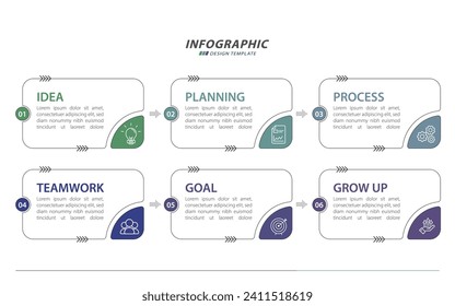 Plantilla de infografía. Viaje de línea de tiempo de 6 pasos, plantilla de diseño de infografías sencillas planas. gráfico de presentación. Concepto de negocio con números 6 opciones o pasos ilustración vectorial.