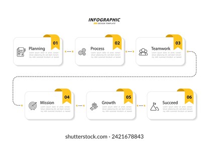 Plantilla de infografía. Viaje de línea de tiempo de 6 pasos, plantilla de diseño de infografías sencillas planas. gráfico de presentación. Concepto de negocio con números 6 opciones o pasos ilustración vectorial.