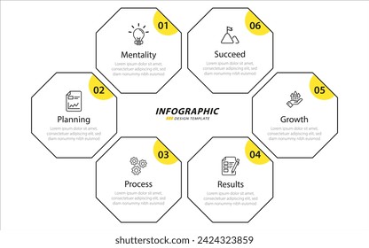 Infographic template. 6 Step timeline journey, Flat simple infographics design template. presentation graph. Business concept with numbers 6 options or steps vector illustration.