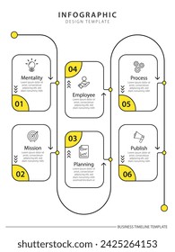 Infographic template. 6 Step timeline journey, Flat simple infographics design template. presentation graph. Business concept with numbers 6 options or steps vector illustration.	