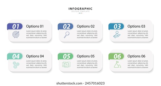 Infographic template. 6 Step timeline journey, Flat simple infographics design template. presentation graph. Business concept with numbers 6 options or steps vector illustration.