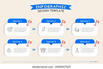 Plantilla infográfica. Recorrido de la línea de tiempo de 6 pasos, Plantilla de diseño de infografías simples planas. Concepto de negocio con números 6 opciones o pasos de Ilustración vectorial.