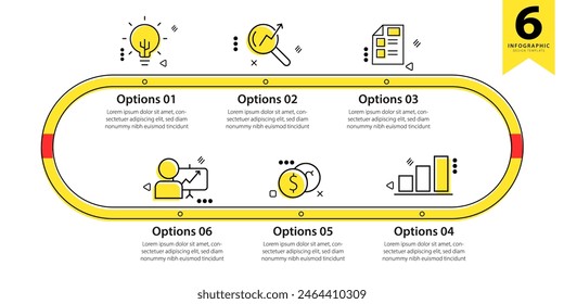 Infographic template. 6 Step timeline journey, Flat simple infographics design template. presentation graph. Business concept with numbers 6 options or steps vector illustration.