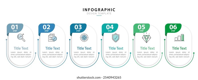 Modelo infográfico. 6 Passo de jornada de linha do tempo, modelo de design de infográficos simples plana. gráfico de apresentação. Conceito de negócios com opções de números 6 ou ilustração vetorial de etapas.	