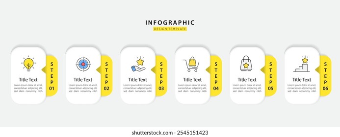 Infographic template. 6 Step timeline journey, Flat simple infographics design template. presentation graph. Business concept with numbers 6 options or steps vector illustration.