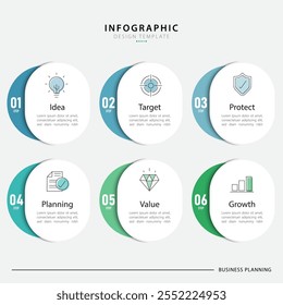 Infographic template. 6 Step timeline journey, Flat simple infographics design template. presentation graph. Business concept with numbers 6 options or steps vector illustration.