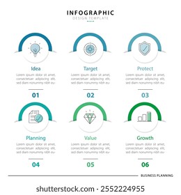 Infographic template. 6 Step timeline journey, Flat simple infographics design template. presentation graph. Business concept with numbers 6 options or steps vector illustration.