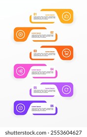 Infographic template. 6 Step timeline journey, Flat simple infographics design template. Presentation graph. Business concept with icon 6 options or steps. Background vector illustration.