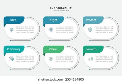 Infographic template. 6 Step timeline journey, Flat simple infographics design template. presentation graph. Business concept with numbers 6 options or steps vector illustration.