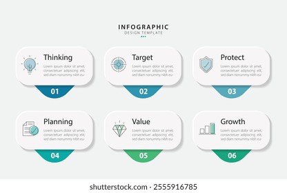 Infographic template. 6 Step timeline journey, Flat simple infographics design template. presentation graph. Business concept with numbers 6 options or steps vector illustration.
