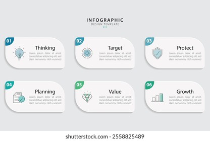 Infographic template. 6 Step timeline journey, Flat simple infographics design template. presentation graph. Business concept with numbers 6 options or steps vector illustration.