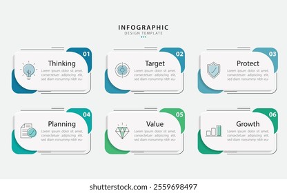 Infographic template. 6 Step timeline journey, Flat simple infographics design template. presentation graph. Business concept with numbers 6 options or steps vector illustration.