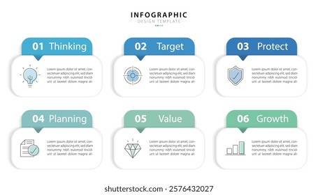 Infographic template. 6 Step timeline journey, Flat simple infographics design template. presentation graph. Business concept with numbers 6 options or steps vector illustration.