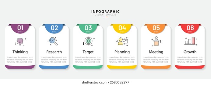 Infographic template. 6 Step timeline journey, Flat simple infographics design template. presentation graph. Business concept with numbers 6 options or steps vector illustration.