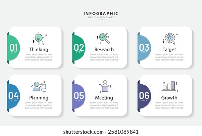 Infographic template. 6 Step timeline journey, Flat simple infographics design template. presentation graph. Business concept with numbers 6 options or steps vector illustration.