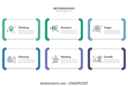 Infographic template. 6 Step timeline journey, Flat simple infographics design template. presentation graph. Business concept with numbers 6 options or steps vector illustration.