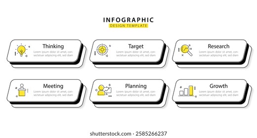 Infographic template. 6 Step timeline journey, Flat simple infographics design template. presentation graph. Business concept with numbers 6 options or steps vector illustration.