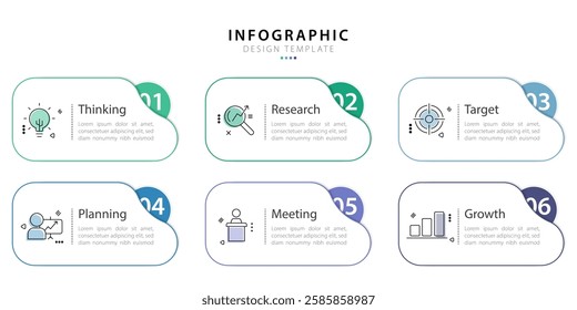 Infographic template. 6 Step timeline journey, Flat simple infographics design template. presentation graph. Business concept with numbers 6 options or steps vector illustration.