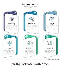 Infographic template. 6 Step timeline journey, Flat simple infographics design template. presentation graph. Business concept with numbers 6 options or steps vector illustration.	