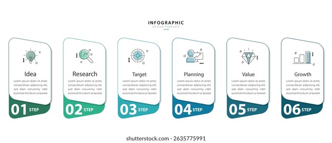 Infographic template. 6 Step timeline journey, Flat simple infographics design template. presentation graph. Business concept with numbers 6 options or steps vector illustration.