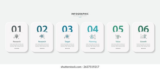 Infographic template. 6 Step timeline journey, Flat simple infographics design template. presentation graph. Business concept with numbers 6 options or steps vector illustration.
