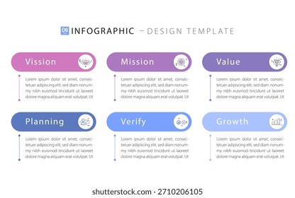 Plantilla infográfica. Viaje de la línea de tiempo de 6 pasos, Plantilla de diseño de infografías simples planas. Concepto de negocio con números 6 opciones o pasos de Ilustración vectorial.
