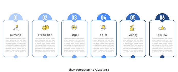Plantilla infográfica. Viaje de la línea de tiempo de 6 pasos, Plantilla de diseño de infografías simples planas. Concepto de negocio con números 6 opciones o pasos, Ilustración vectorial.