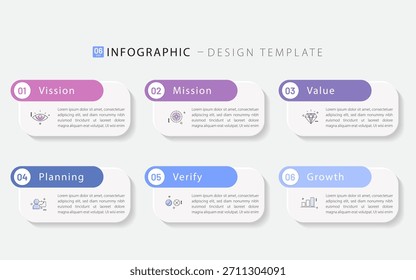 Infographic template. 6 Step timeline journey, Flat simple infographics design template. presentation graph. Business concept with numbers 6 options or steps vector illustration.