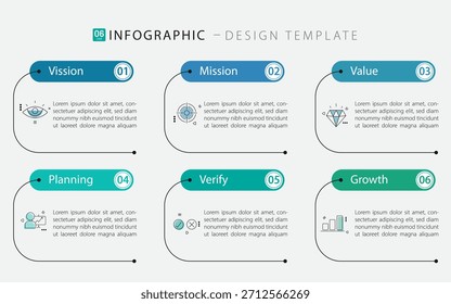 Infographic template. 6 Step timeline journey, Flat simple infographics design template. presentation graph. Business concept with numbers 6 options or steps, vector illustration.