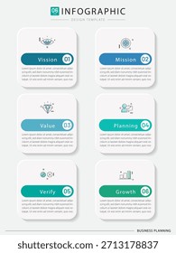 Infographic template. 6 Step timeline journey, Flat simple infographics design template. presentation graph. Business concept with numbers 6 options or steps vector illustration.