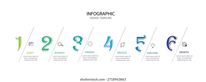 Plantilla infográfica. Viaje de la línea de tiempo de 6 pasos, Plantilla de diseño de infografías simples planas. Concepto de negocio con números 6 opciones o pasos de Ilustración vectorial.