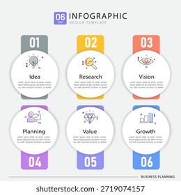 Modelo infográfico. 6 Passo de jornada de linha do tempo, modelo de design de infográficos simples plana. gráfico de apresentação. Conceito de negócios com opções de números 6 ou ilustração vetorial de etapas.