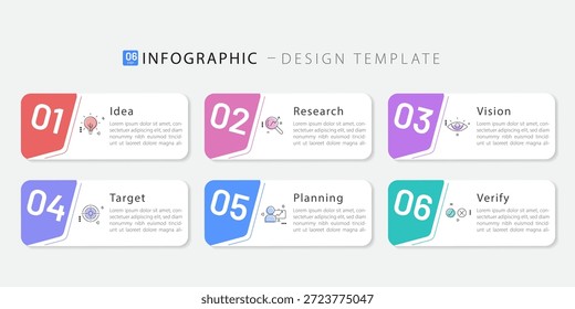 Infographic template. 6 Step timeline journey, Flat simple infographics design template. presentation graph. Business concept with numbers 6 options or steps, vector illustration.