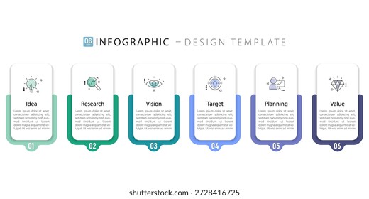 Infographic template. 6 Step timeline journey, Flat simple infographics design template. presentation graph. Business concept with numbers 6 options or steps, vector illustration.