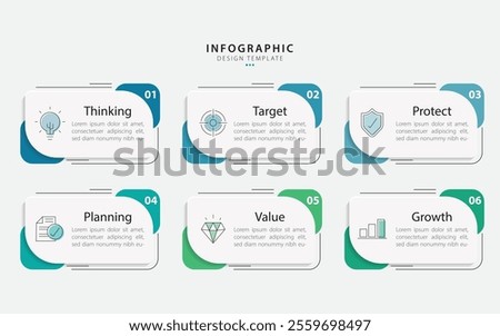 Infographic template. 6 Step timeline journey, Flat simple infographics design template. presentation graph. Business concept with numbers 6 options or steps vector illustration.