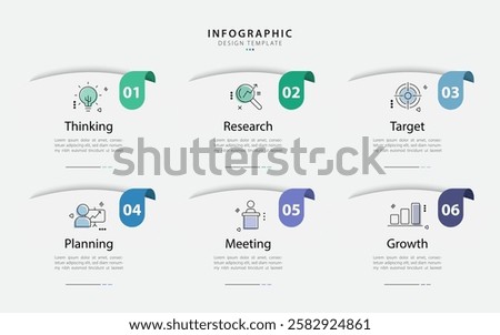 Infographic template. 6 Step timeline journey, Flat simple infographics design template. presentation graph. Business concept with numbers 6 options or steps vector illustration.