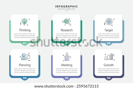 Infographic template. 6 Step timeline journey, Flat simple infographics design template. presentation graph. Business concept with numbers 6 options or steps vector illustration.
