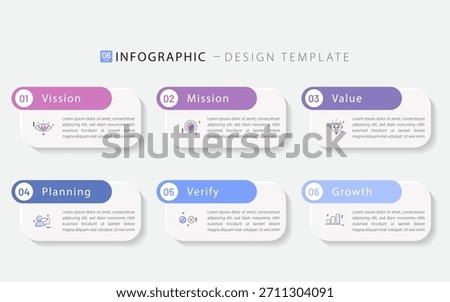 Infographic template. 6 Step timeline journey, Flat simple infographics design template. presentation graph. Business concept with numbers 6 options or steps vector illustration.