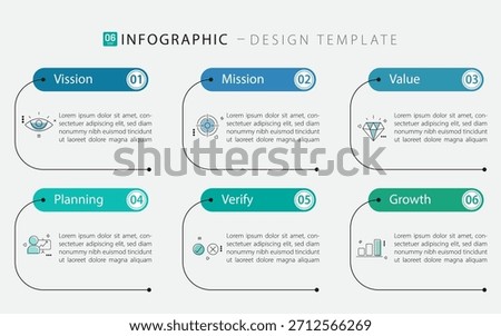 Infographic template. 6 Step timeline journey, Flat simple infographics design template. presentation graph. Business concept with numbers 6 options or steps, vector illustration.