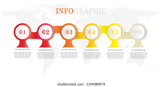 Infographic template with 6 steps business illustration for annual, diagram, report