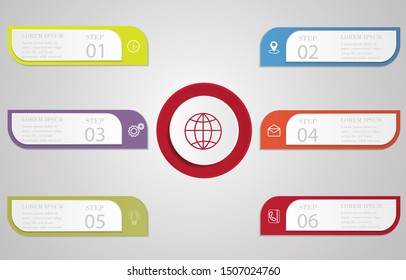 Infographic template with 6 steps . Business template with options for brochure, diagram, workflow, timeline, web design. Vector EPS 10